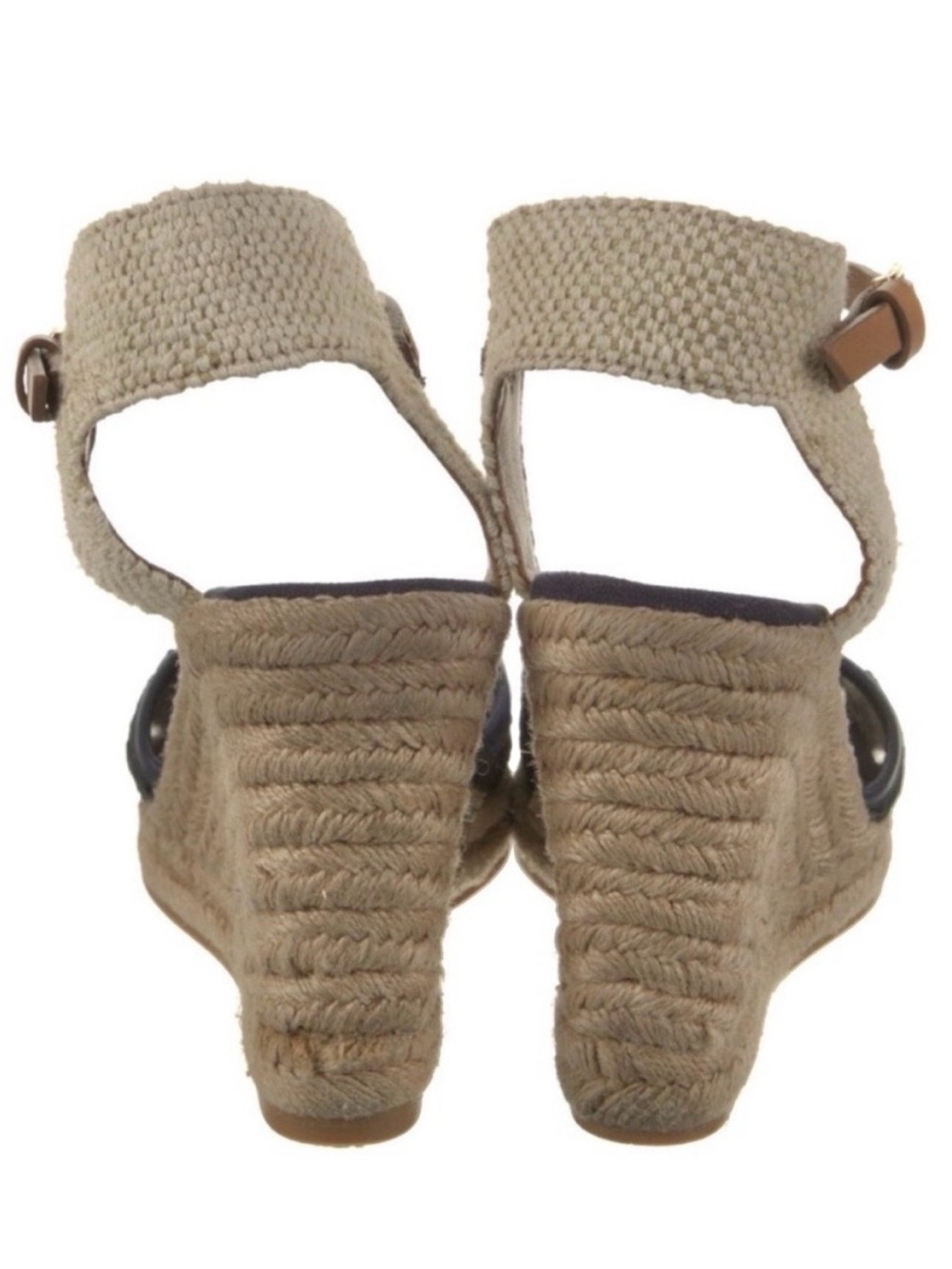TORY BURCH Navy & Tan Lucia Lace Espadrille Wedge Platform Sandal - Picture 4 of 7